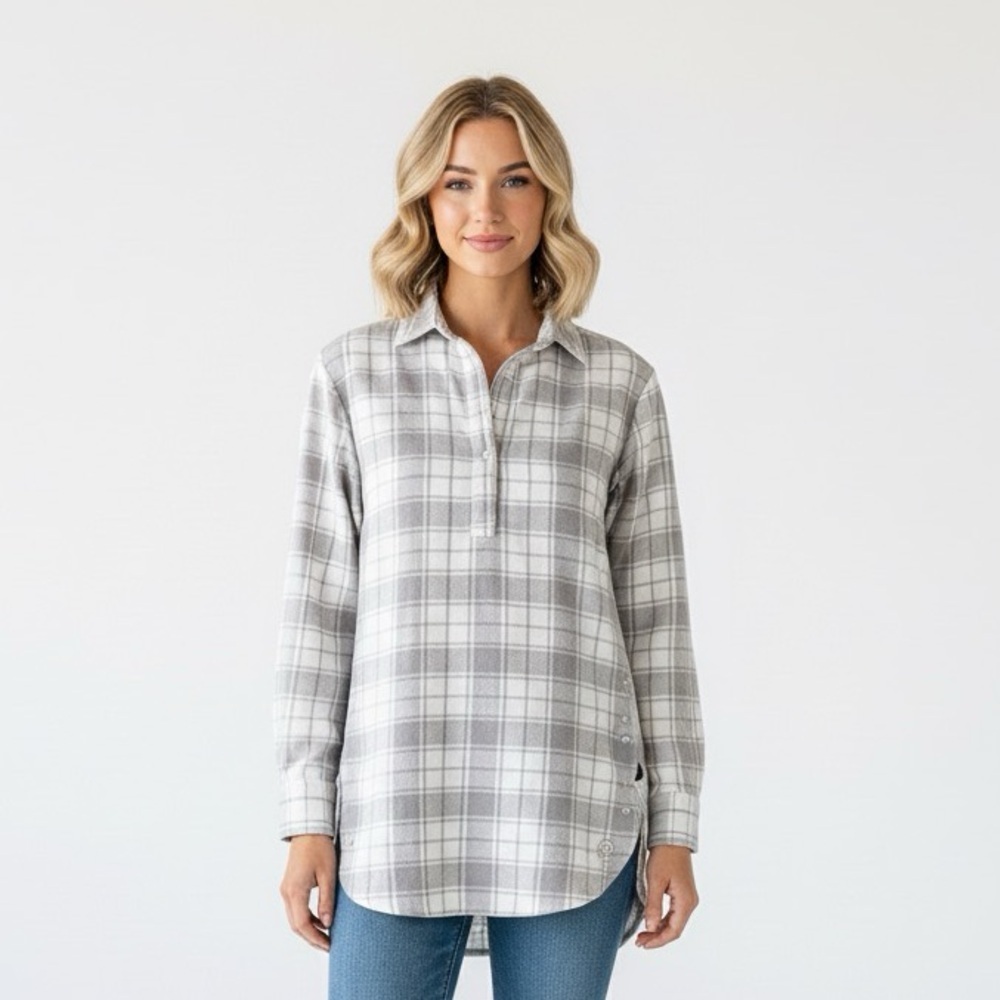 LAUREN JAMES flannel popover Plaid shirt size xsmall